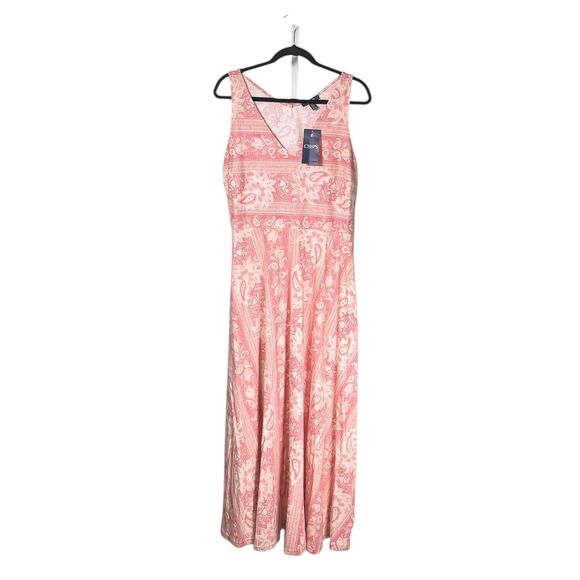 Chaps Ralph Lauren Women's Maxi Dress Pink Beige Floral V-Neck Sleeveless XL NWT - Picture 1 of 7